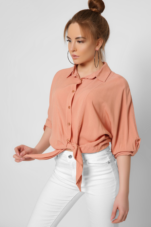 Модная персиковая блузка на завязке 36860