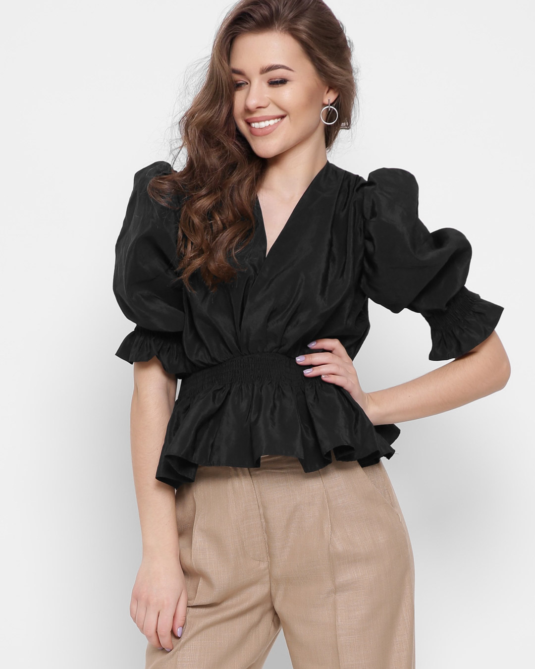 Черная блузка с рюшами 43320