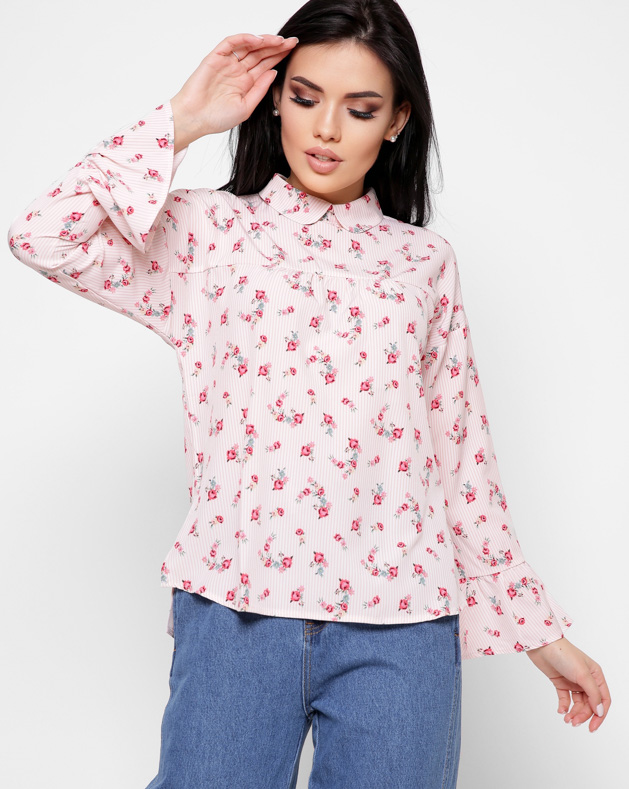Шифоновая персиковая блуза в цветочек 27446