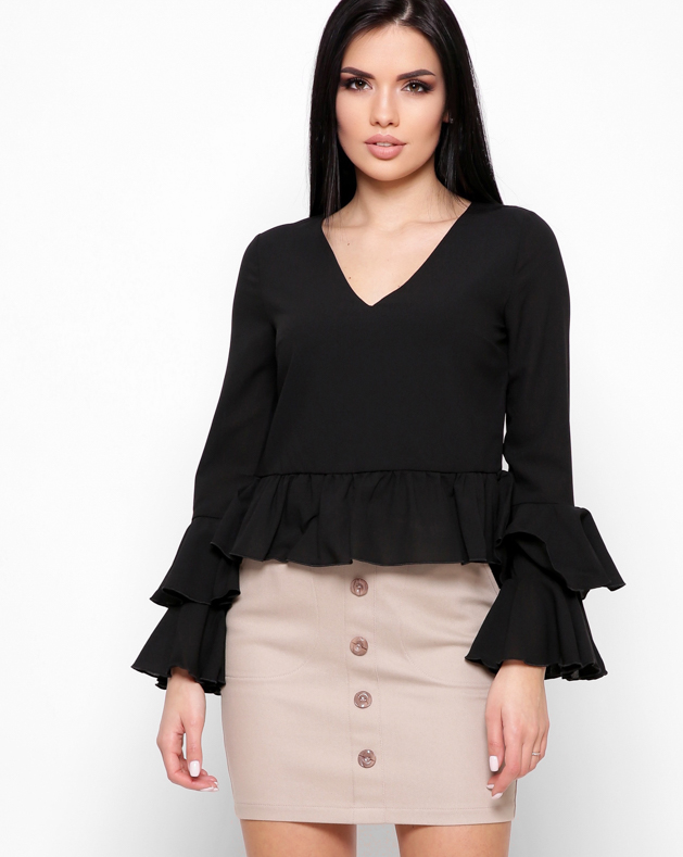 Черная блуза с рюшами 27402