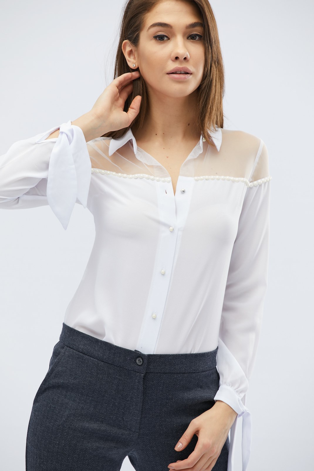 Блузка с прозрачной сеточкой цвет молоко 27771