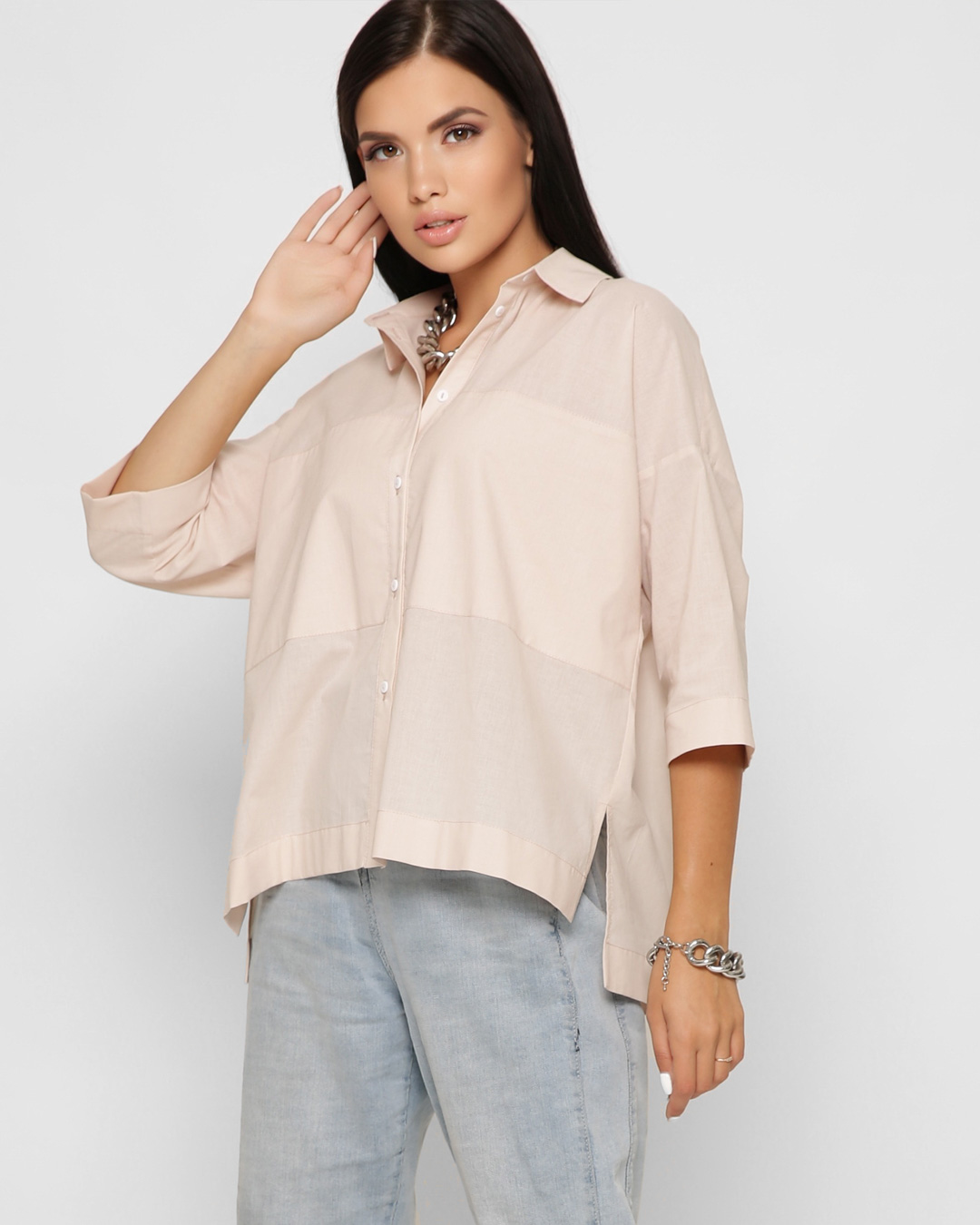 Хлопковая бежевая блуза oversize 37398 xp-1685 Хлопковая бежевая блуза oversize 37398 xp-1685