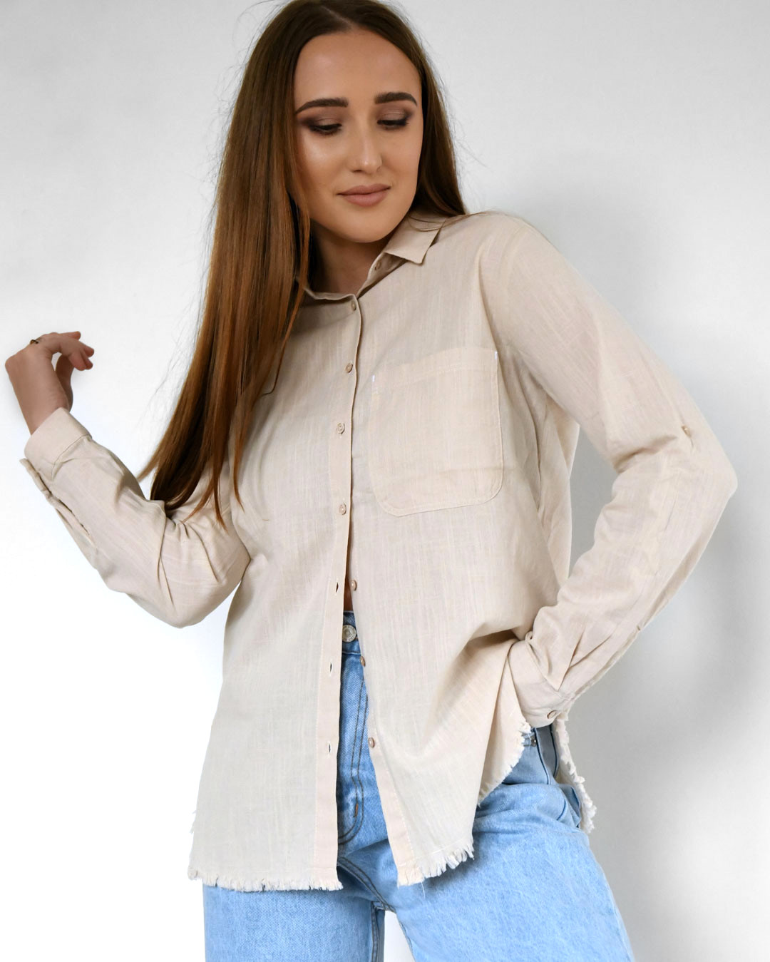 Бежевая рубашка с бахромой 55182 xp-1702 Бежевая рубашка с бахромой 55182 xp-1702