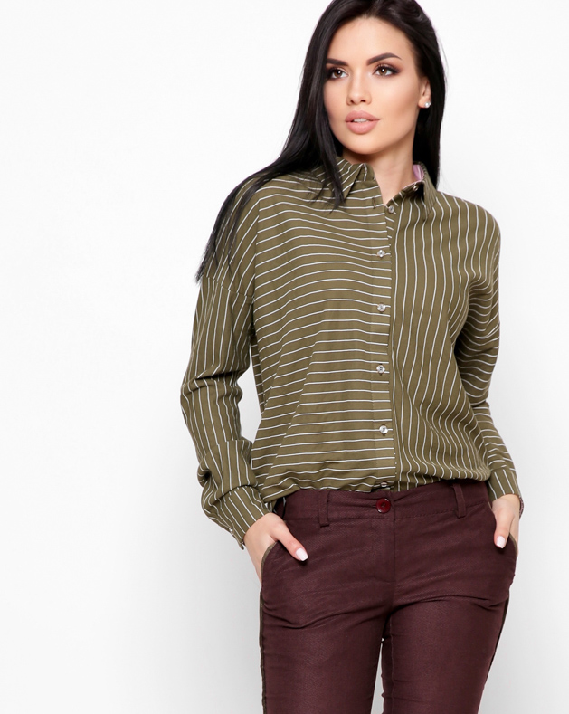 Зеленая рубашка oversize в полоску 32708 xp-1714 Зеленая рубашка oversize в полоску 32708 xp-1714