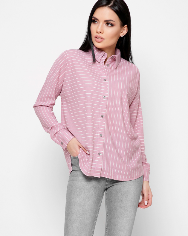 Розовая рубашка oversize в полоску 34010 xp-1715 Розовая рубашка oversize в полоску 34010 xp-1715