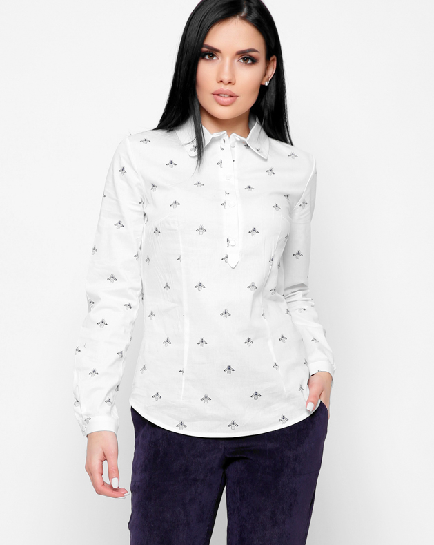 Приталенная хлопковая рубашка с пчелами 32420 xp-1716 Приталенная хлопковая рубашка с пчелами 32420 xp-1716