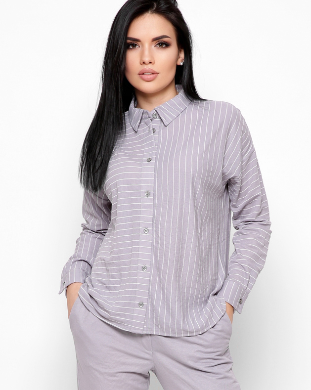 Полосатая серая рубашка с удлиненной спинкой 35112 xp-1726 Полосатая серая рубашка с удлиненной спинкой 35112 xp-1726