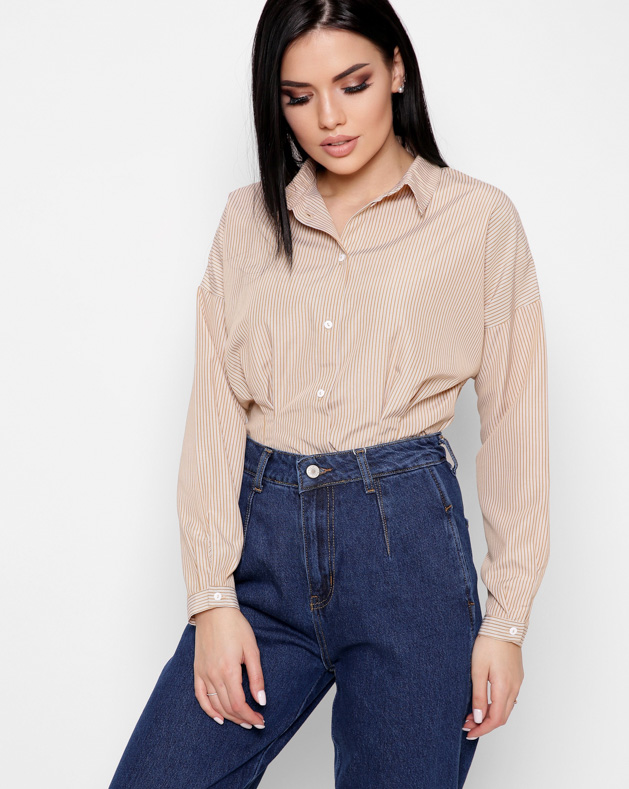 Полосатая приталенная рубашка цвет бежевый 36594 xp-1731 Полосатая приталенная рубашка цвет бежевый 36594 xp-1731