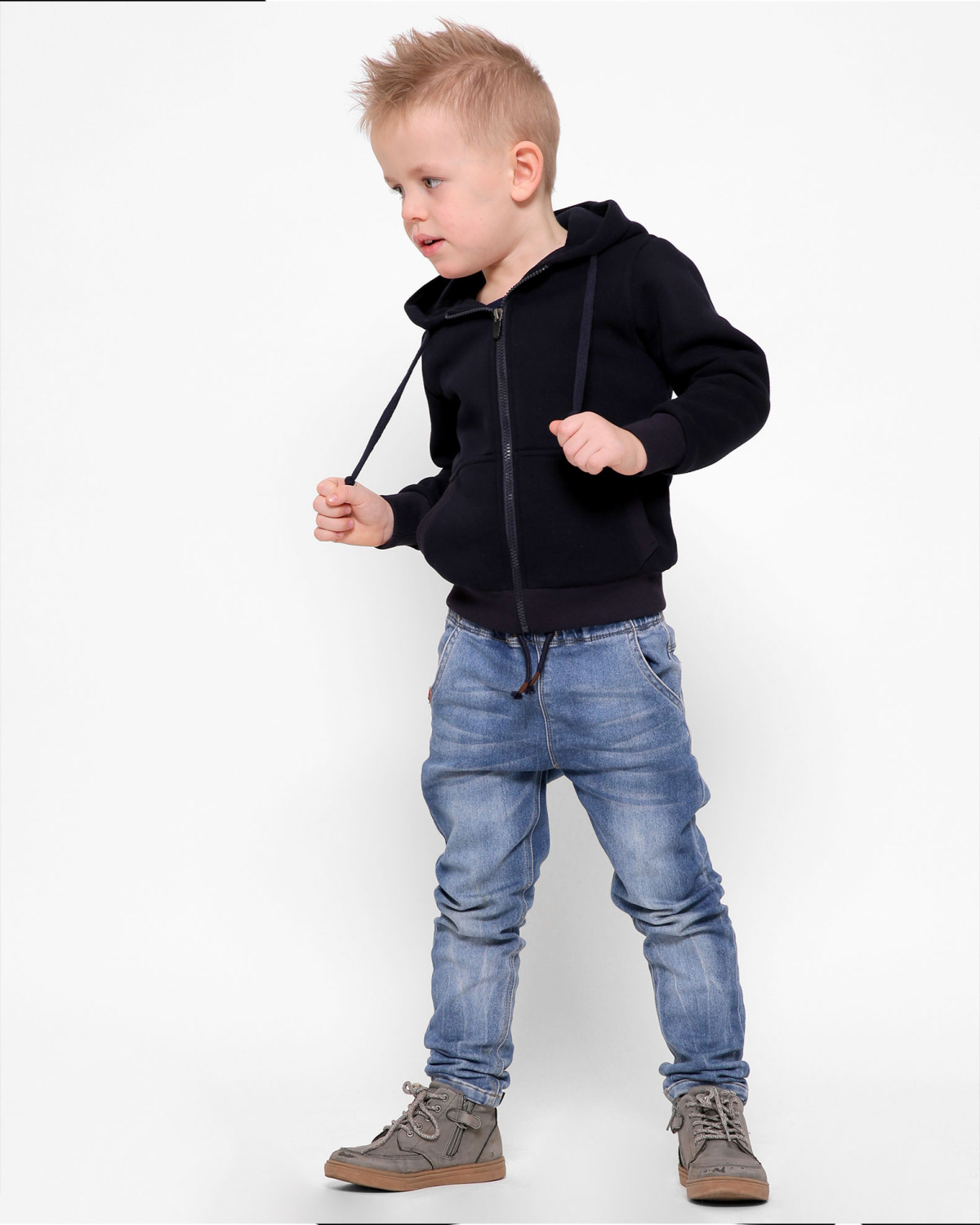 Детская однотонная спортивная кофта темно-синего цвета 31994