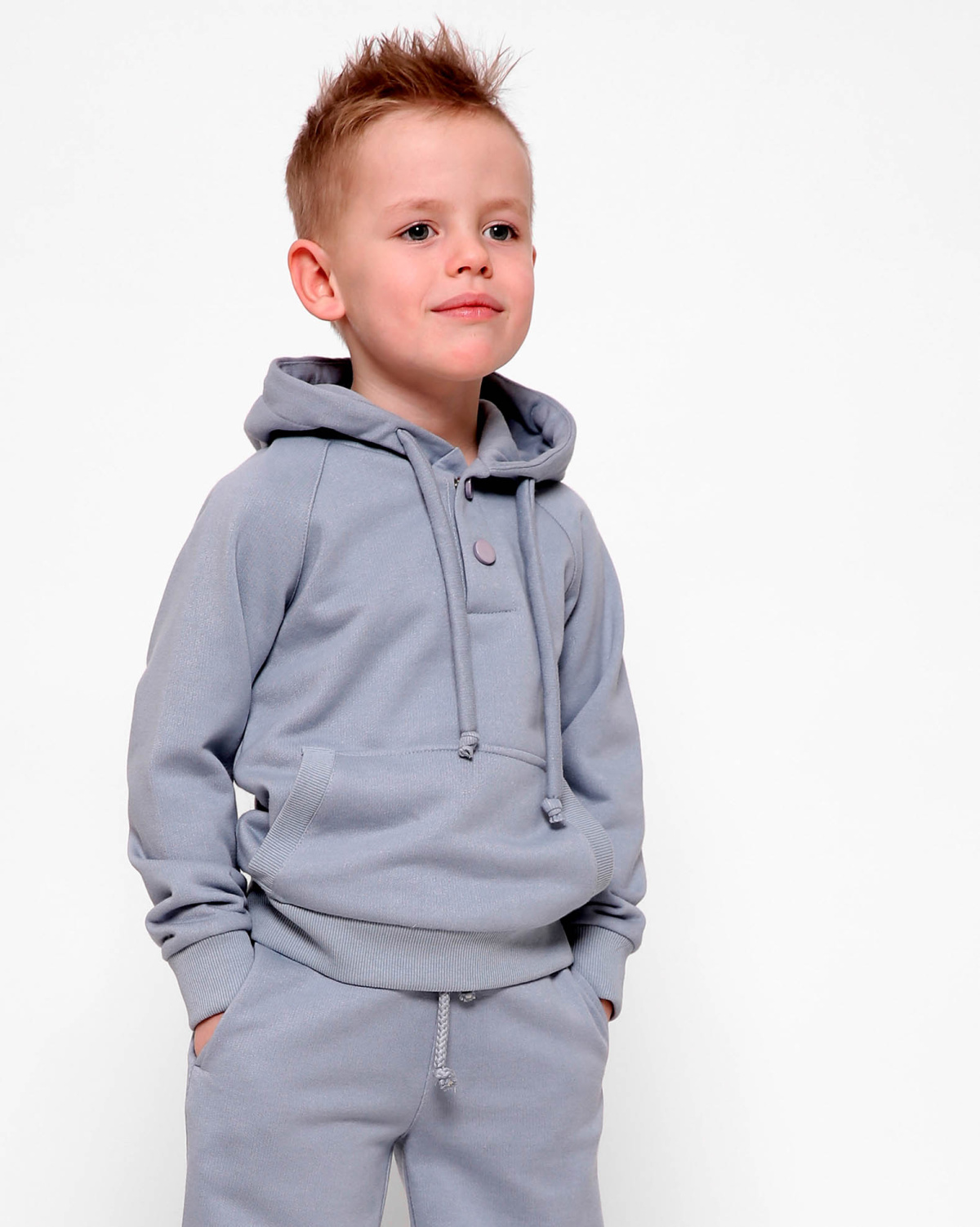 Детское серо-голубое худи без принта 32005