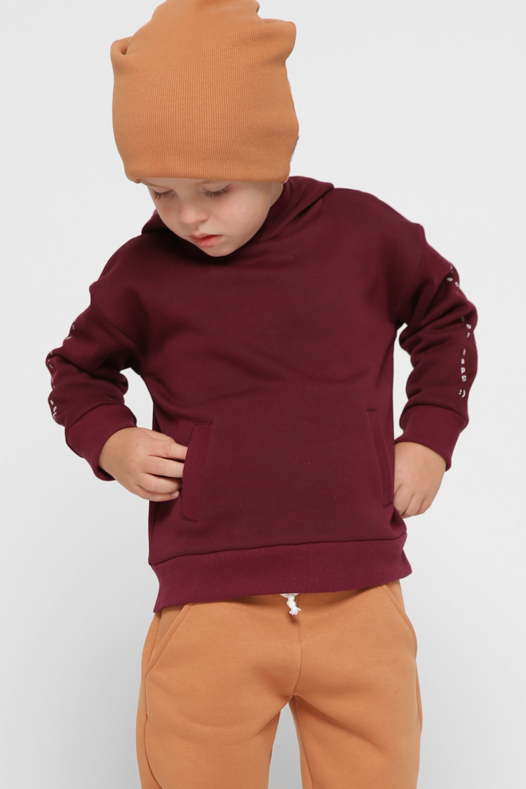 Детский худи с надписями на рукаве цвет марсала 38378