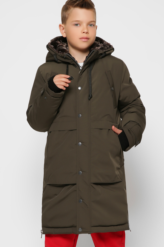 Детская зимняя куртка с молниями цвет хаки 36931