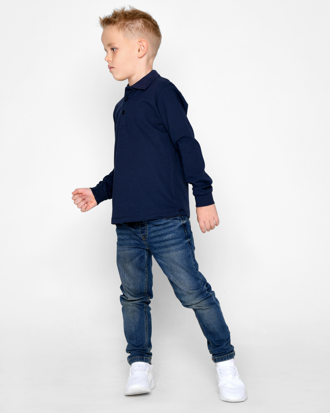 Детская синяя рубашка-поло с длинным рукавом 53229