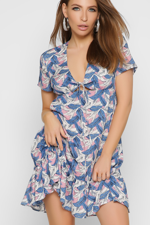 Летнее платье с принтом и оборкой 35848