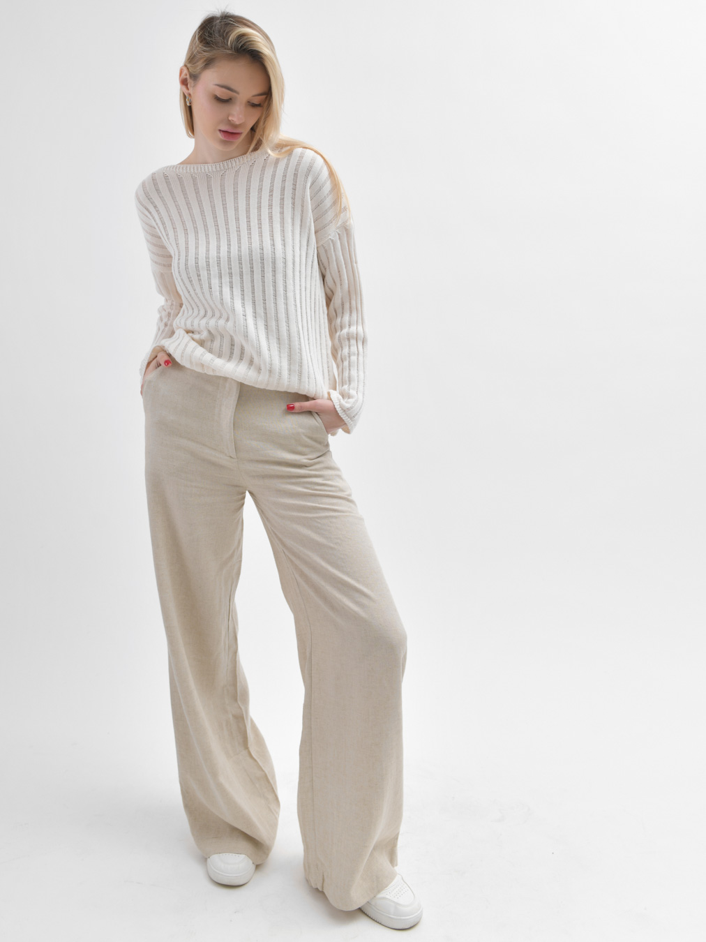 Широкие бежевые брюки свободного кроя 55957 xp-2351 Широкие бежевые брюки свободного кроя 55957 xp-2351