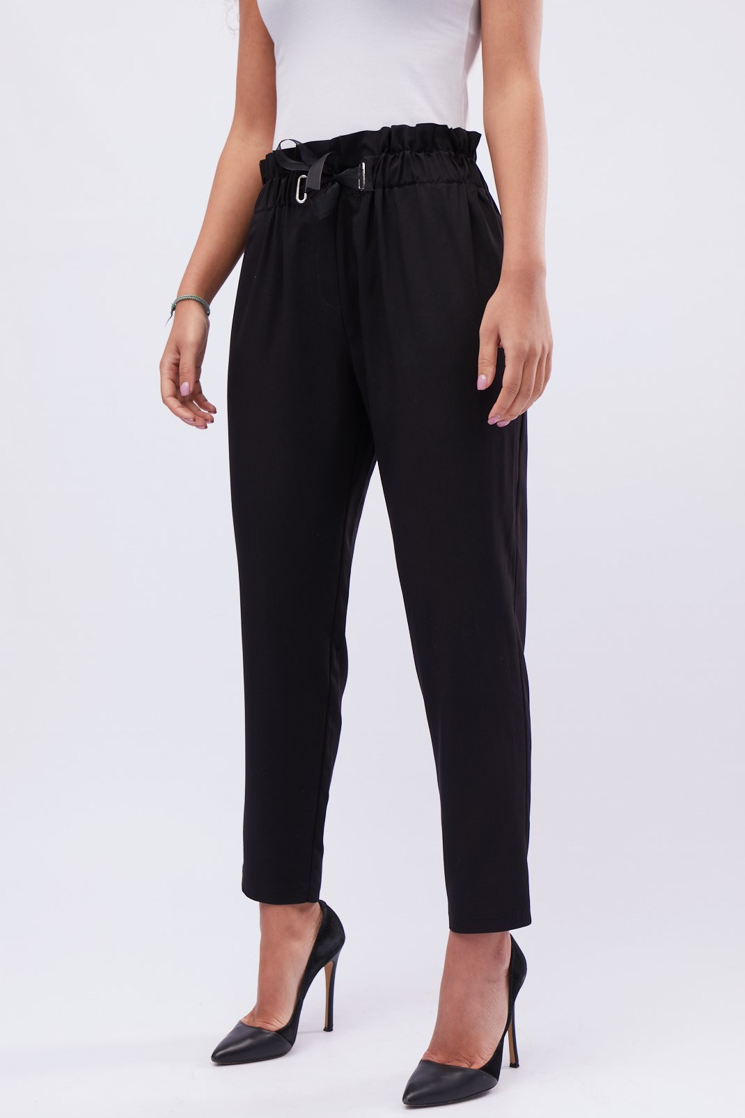 Черные брюки на резинке с завязкой 32573