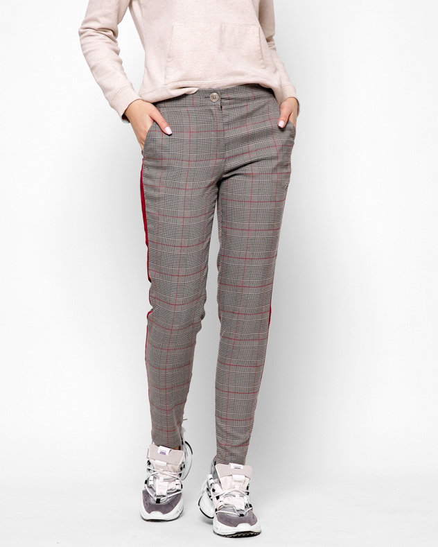 Бежевые брюки в клетку с лампасами 32817