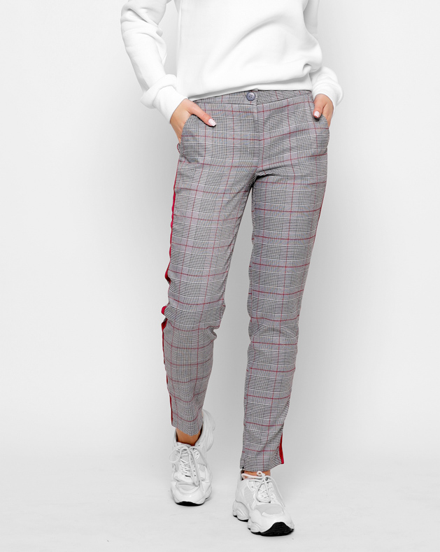 Серые брюки в клетку с лампасами 32821