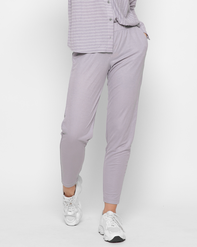 Однотонные серые брюки на резинке 35507