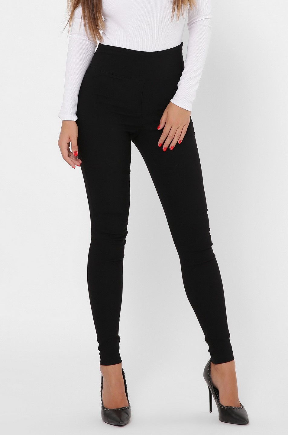 Облегающие черные брюки на высокой посадке 35981