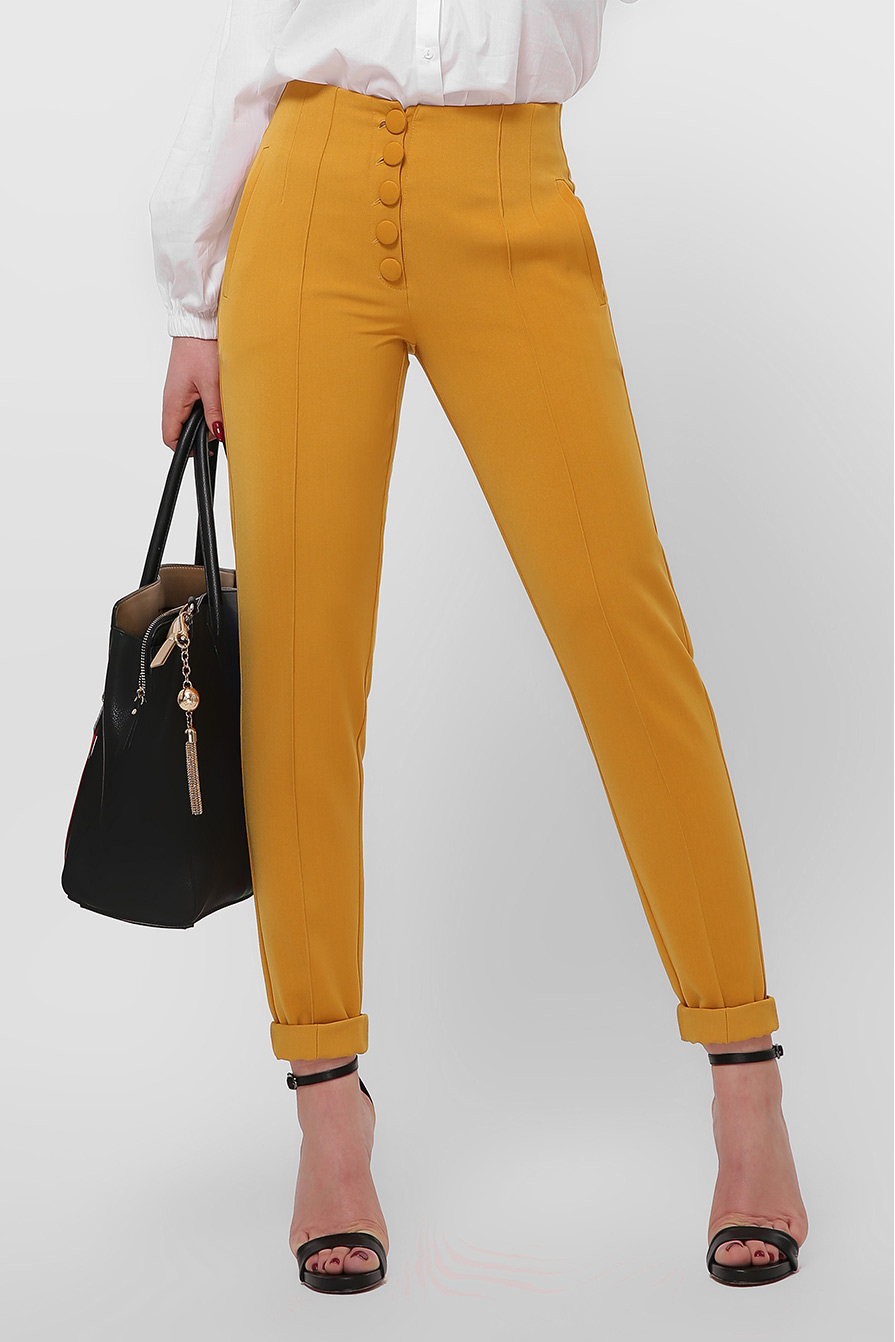Женские брюки горчица на высокой посадке 36598 xp-2407 Женские брюки горчица на высокой посадке 36598 xp-2407
