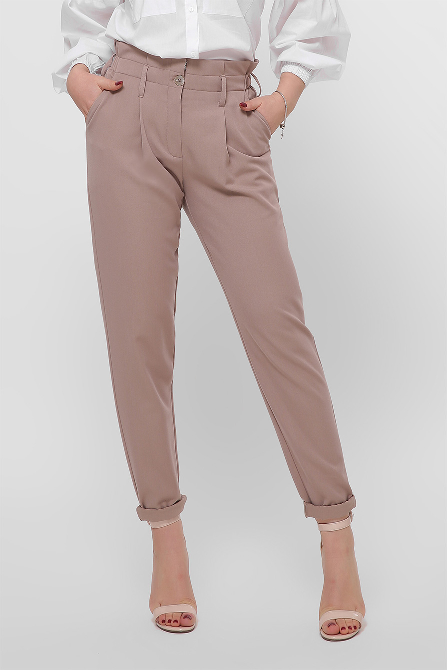 Женские бежевые брюки с рюшей на талии 36604 xp-2412 Женские бежевые брюки с рюшей на талии 36604 xp-2412