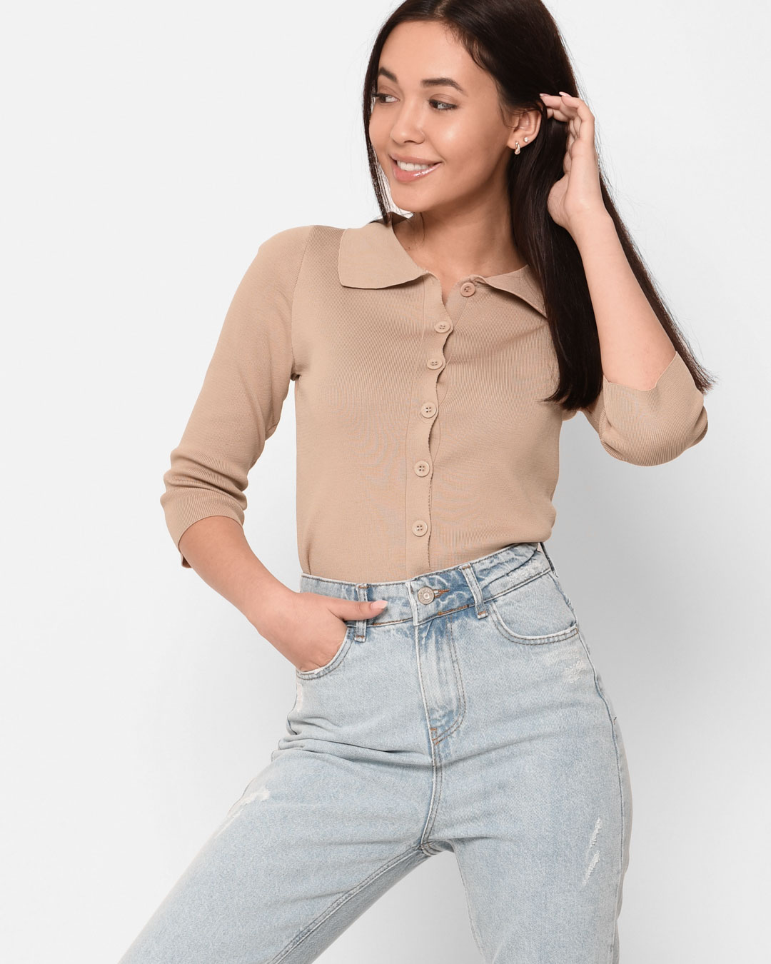 Бежевый топ на пуговицах 43029