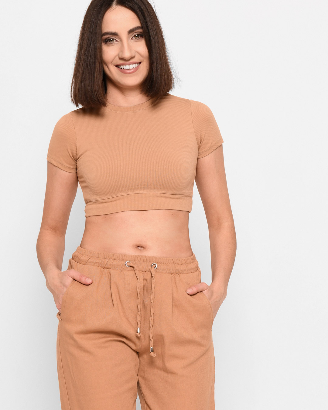 Бежевый облегающий топ-футболка 43345