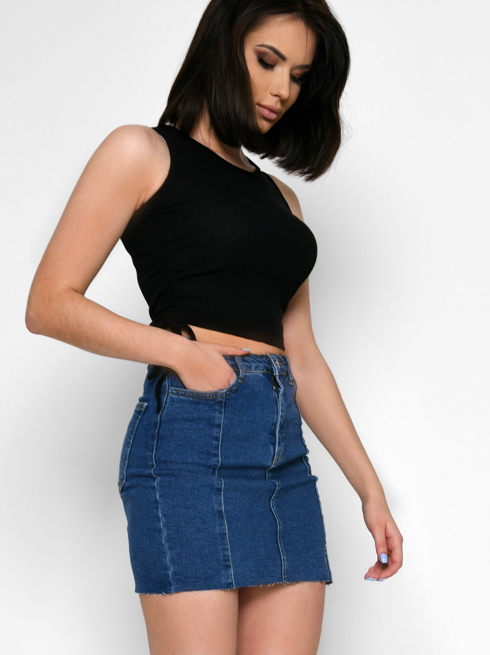 Женский черный топ в рубчик 55175 xp-2618 Женский черный топ в рубчик 55175 xp-2618