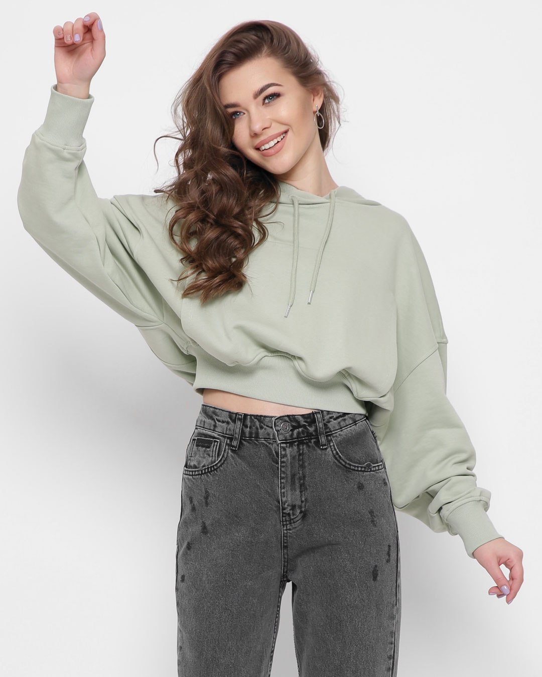 Мятное короткое худи 43308