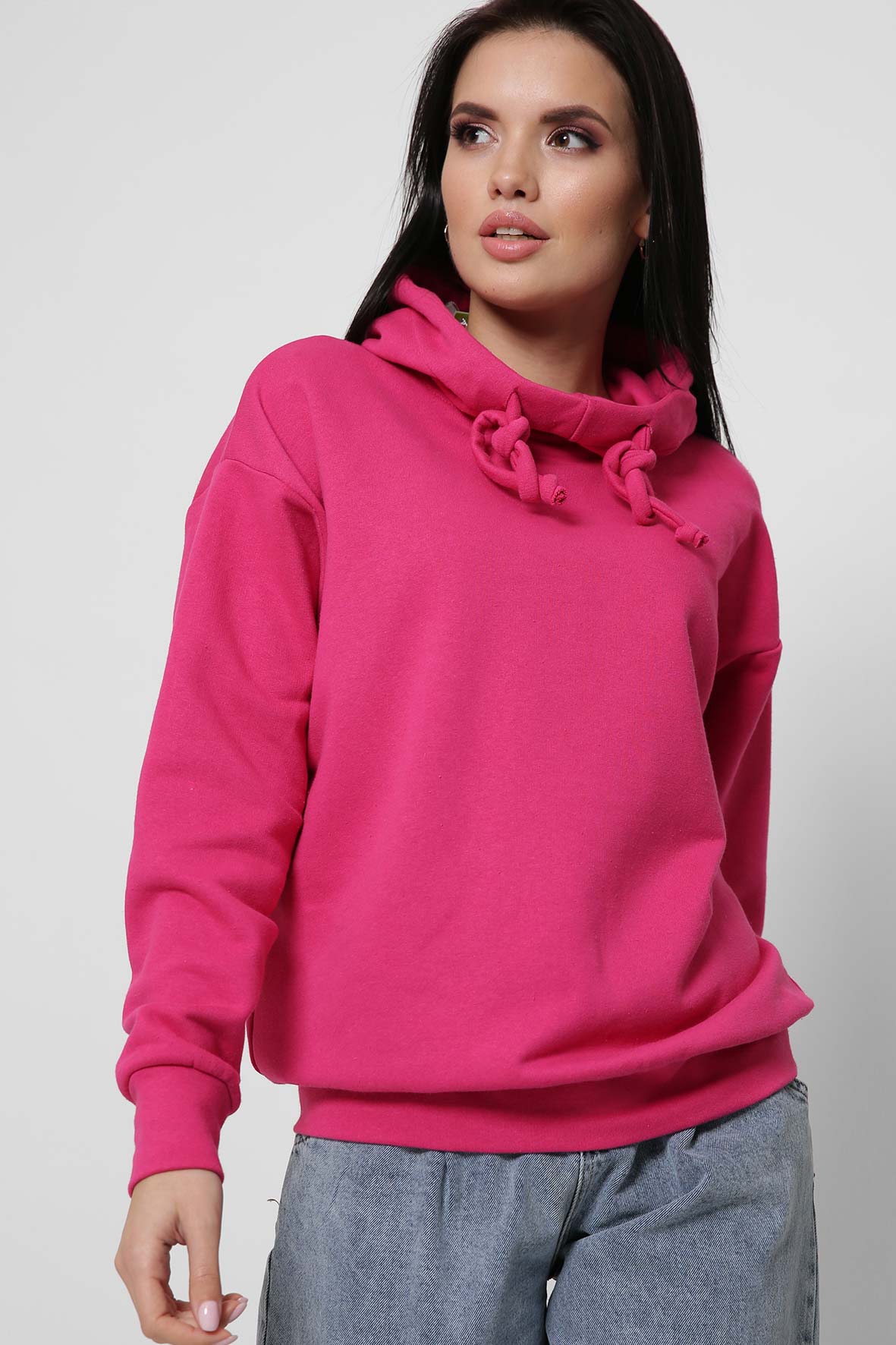 Модное женское худи с принтом цвет малина 36874