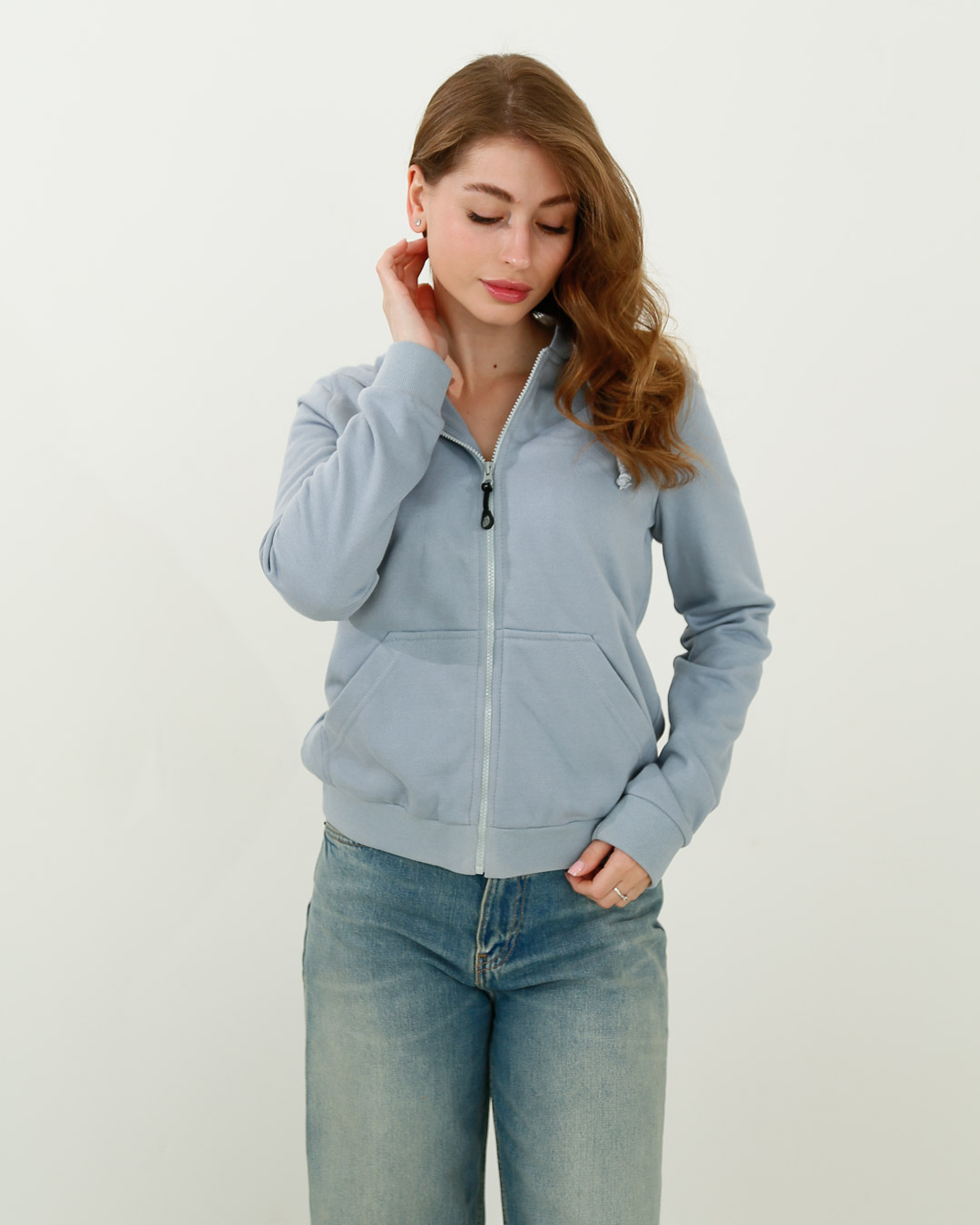 Женская спортивная кофта на молнии, серо-голубой 31707