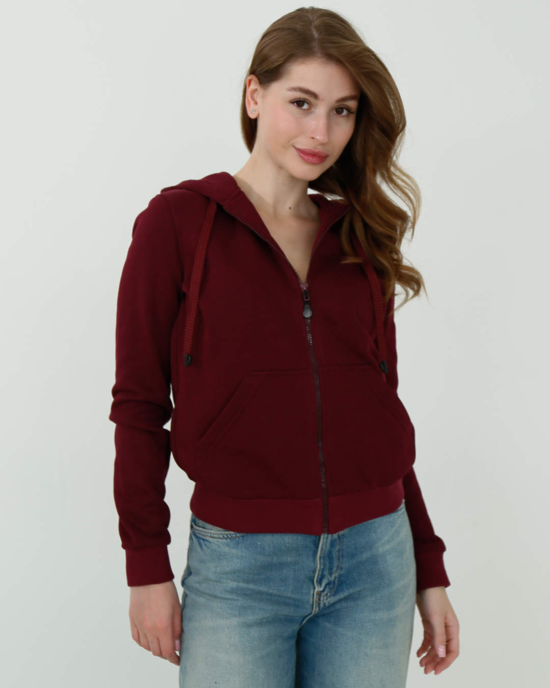 Женская спортивная кофта на молнии, марсала 31982