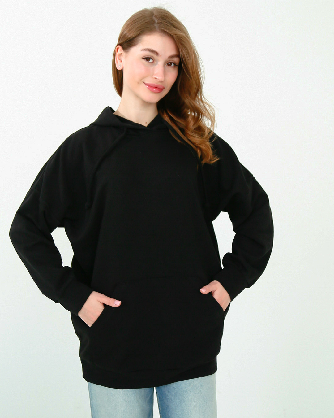 Женское черное худи оверсайз 38150