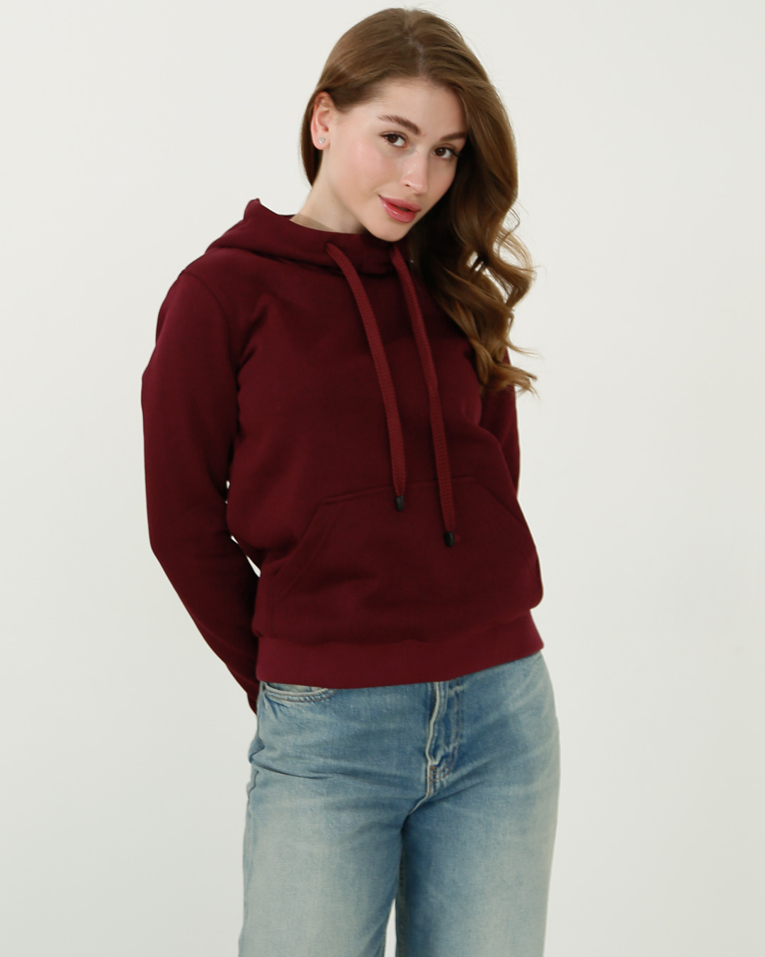 Женское худи с капюшоном цвет марсала 31981