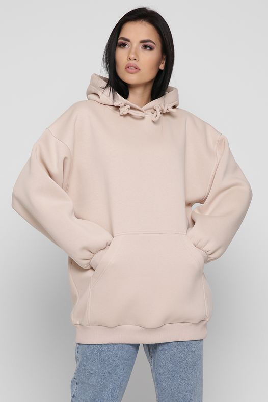 Женский бежевый худи oversize на флисе 38738