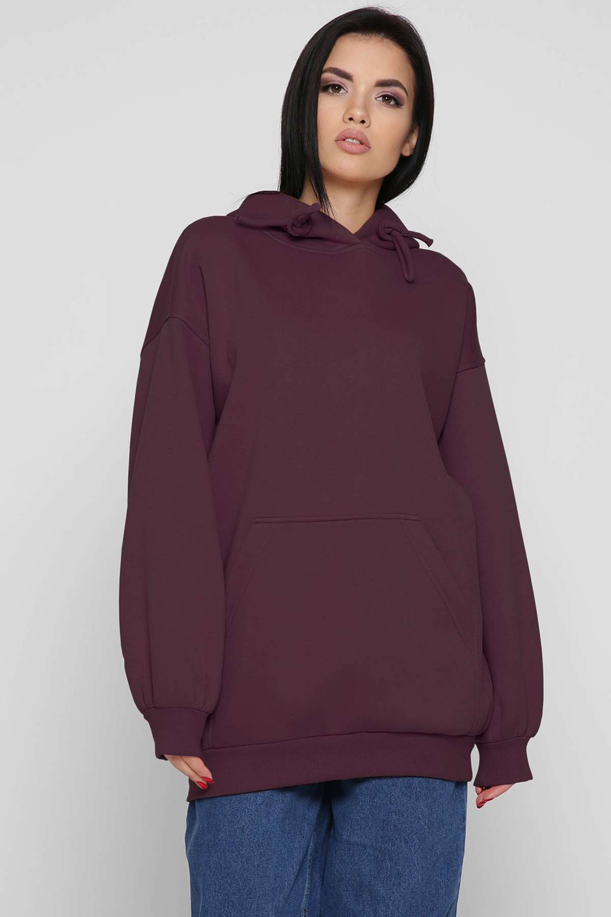 Женский худи марсала oversize на флисе 38736