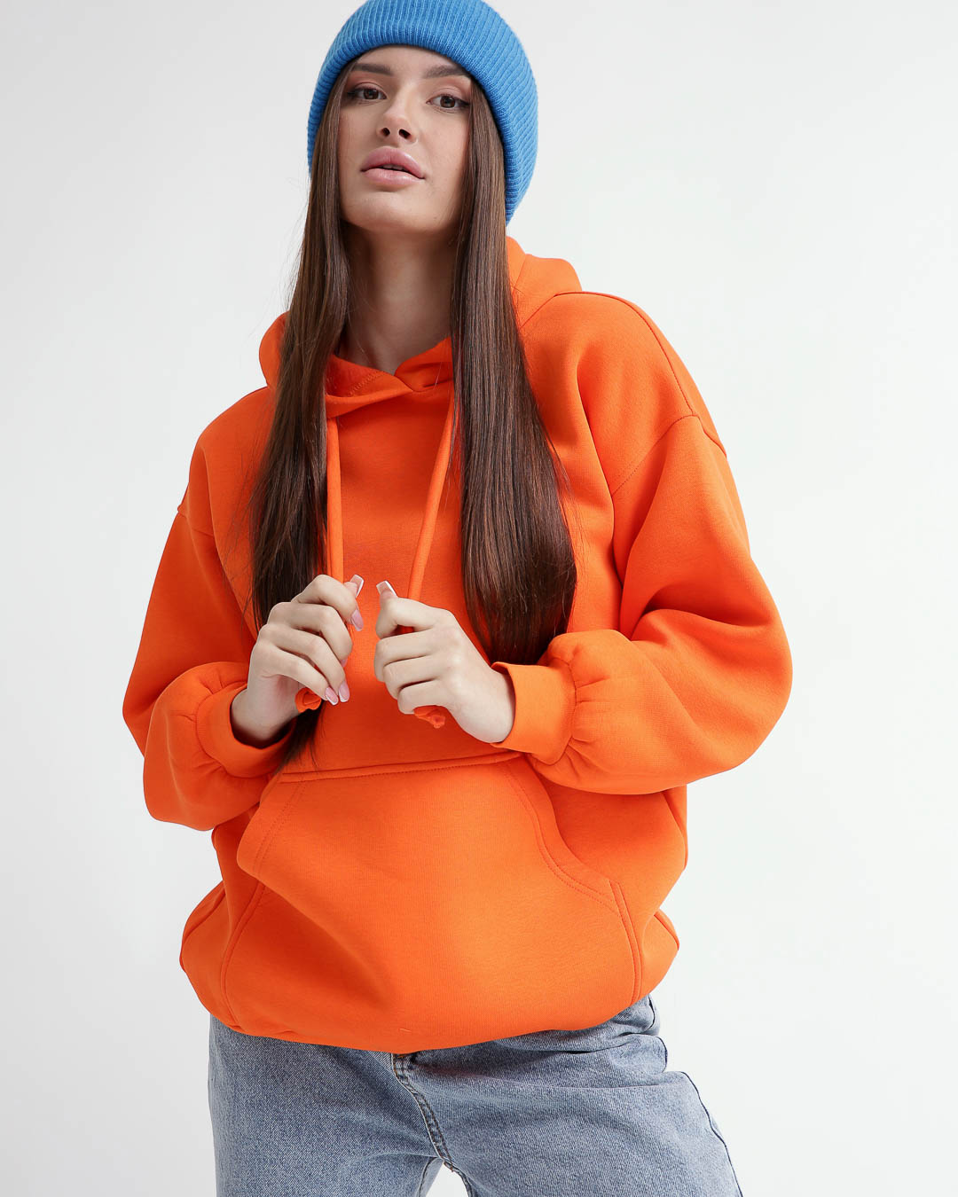 Женский оранжевый худи оверсайз на флисе 53326