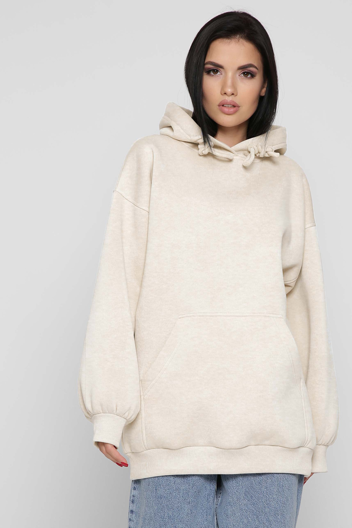 Женский молочный худи oversize на флисе 38739