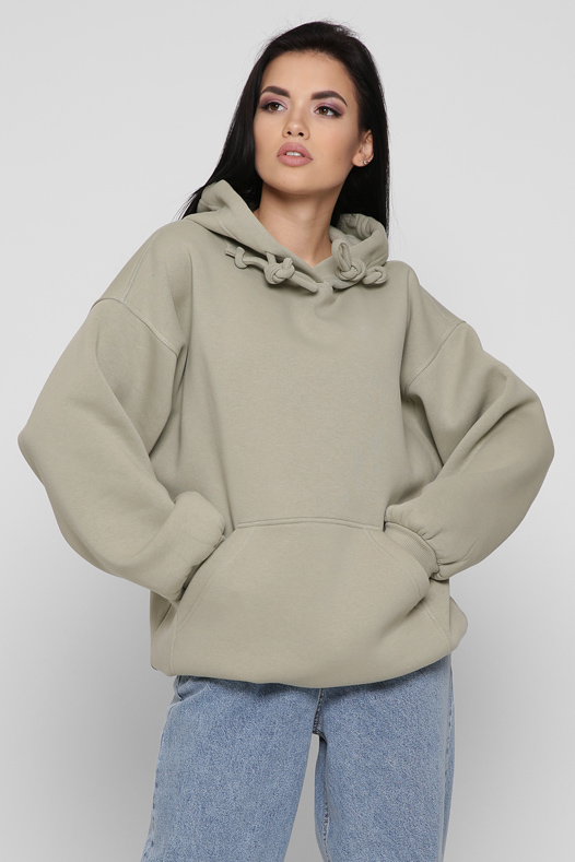 Женский оливковый худи oversize на флисе 38734