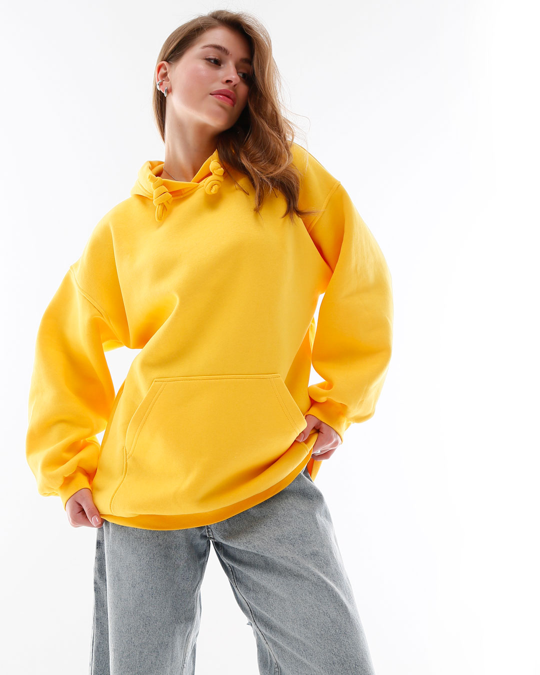 Женский желтый худи оверсайз на флисе 53323