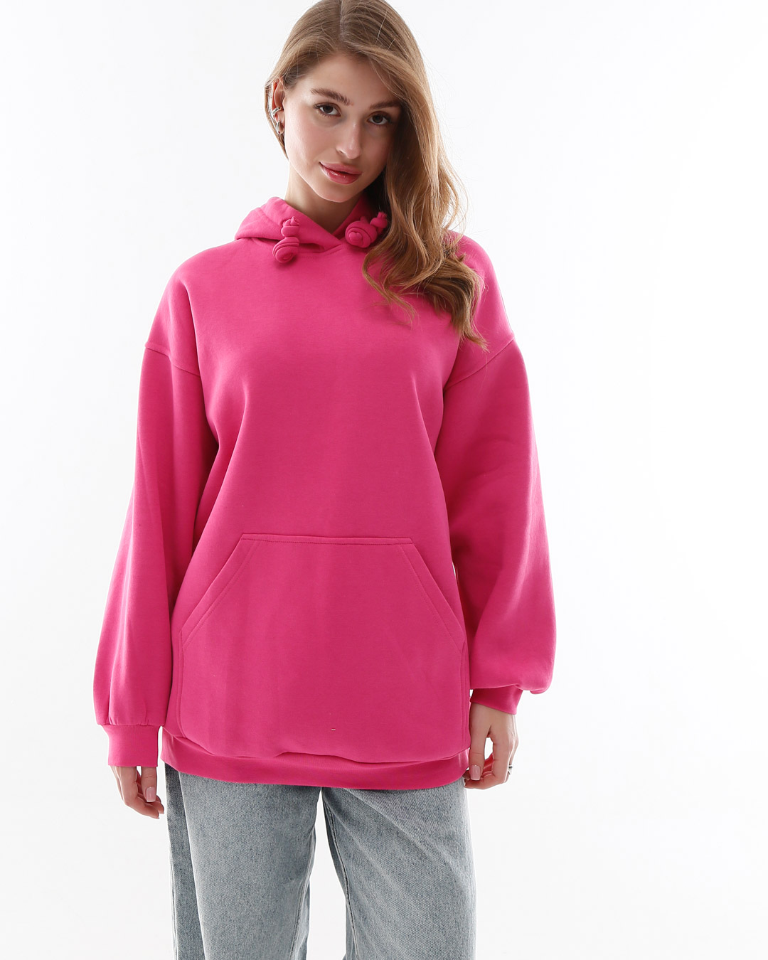 Женский худи оверсайз малина на флисе 53324