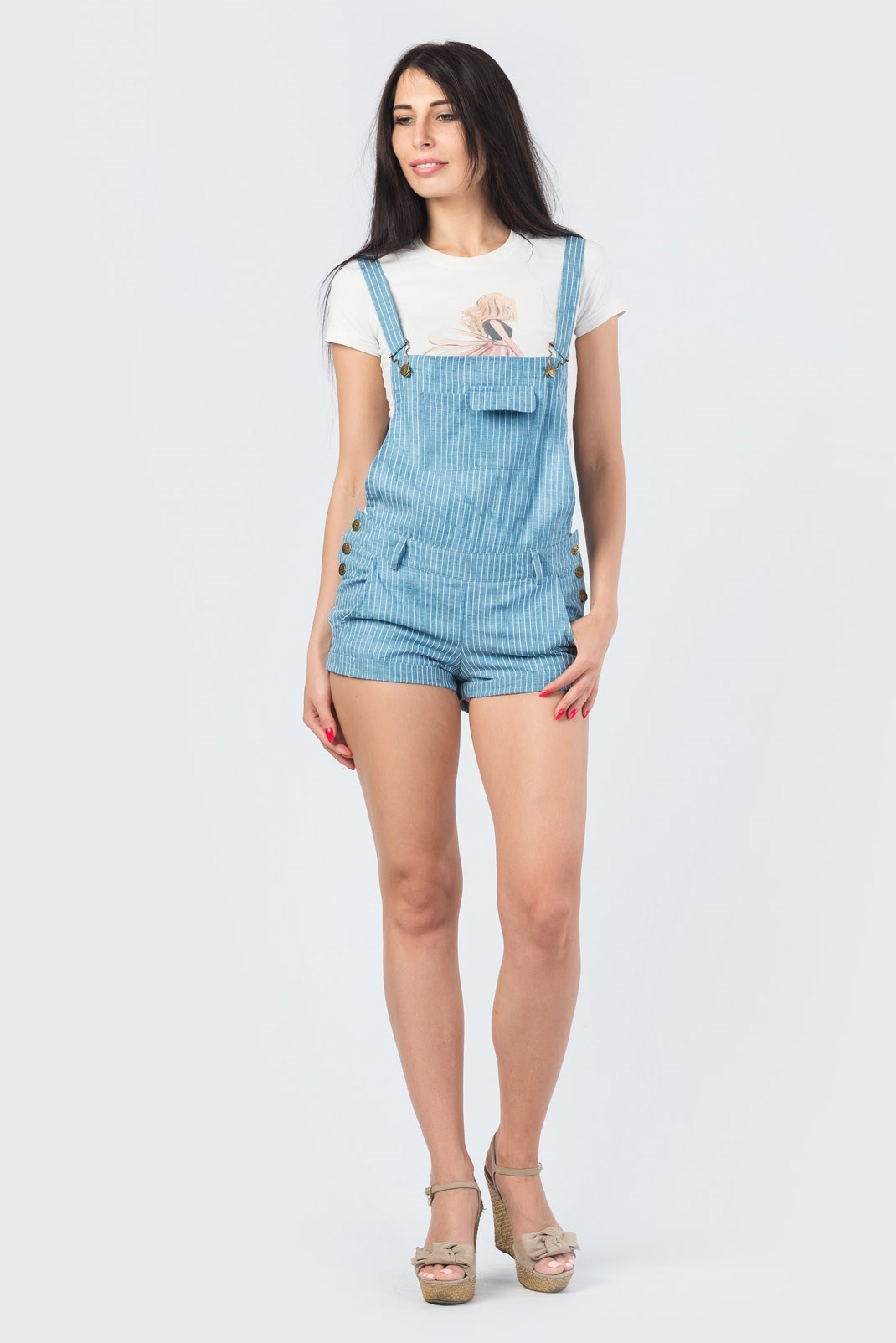 Синий летний комбинезон с шортами 33789