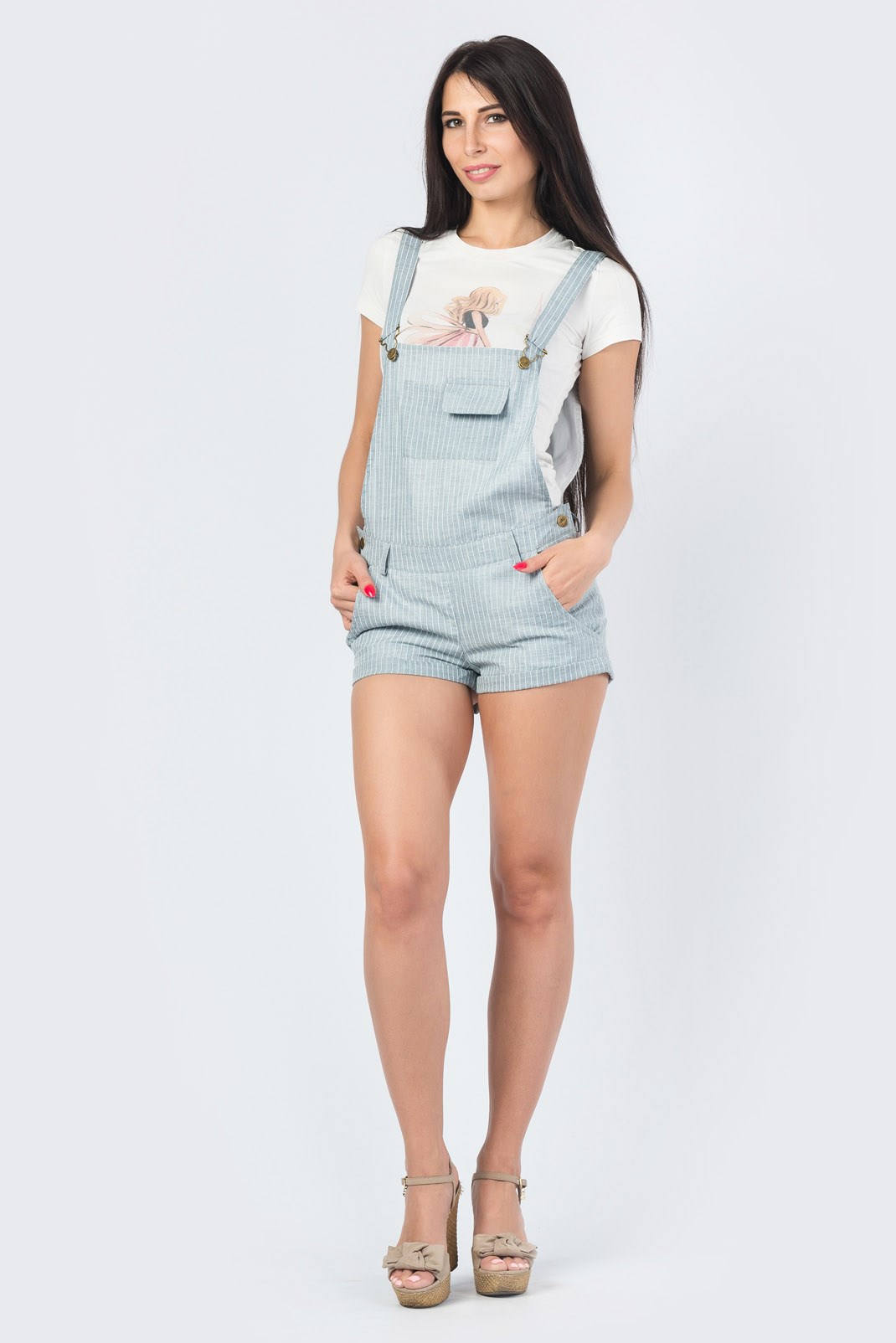 Серый летний комбинезон с шортами 33788