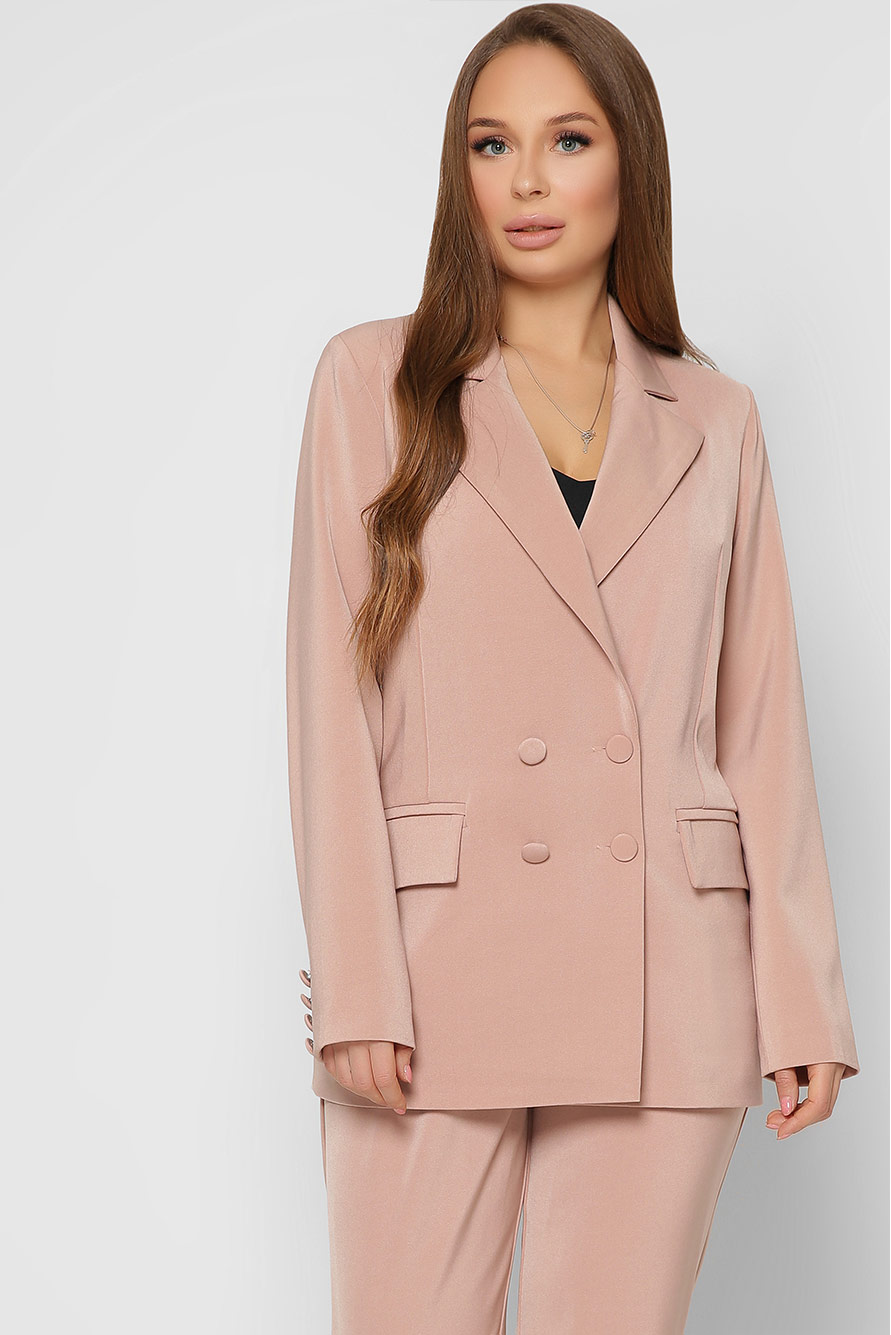 Двубортный бежевый пиджак на пуговицах 36615