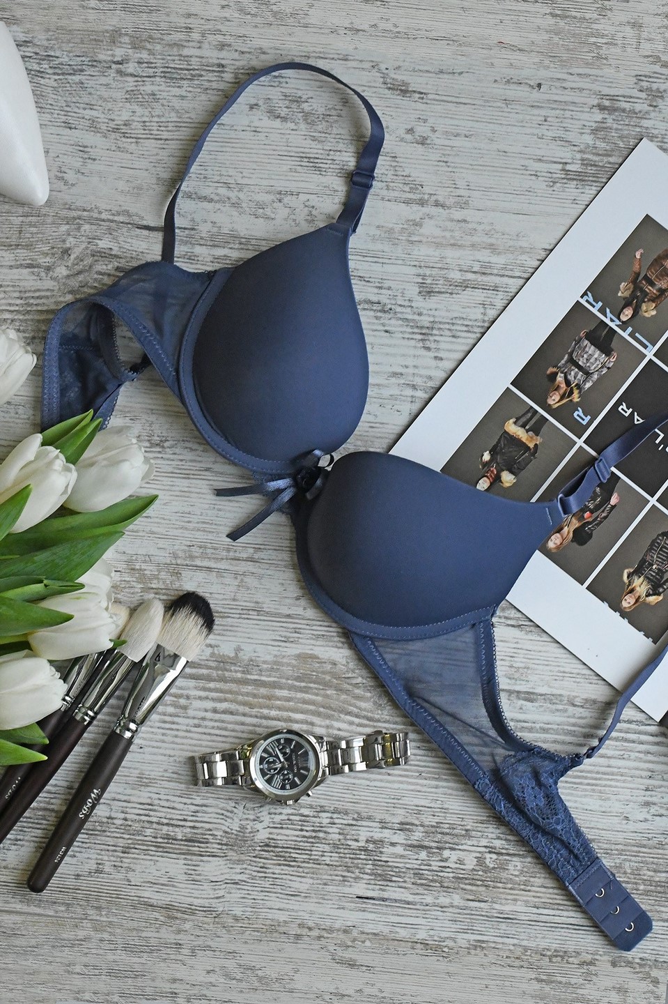 Контурный бюстгальтер с ажурным бантиком 35136