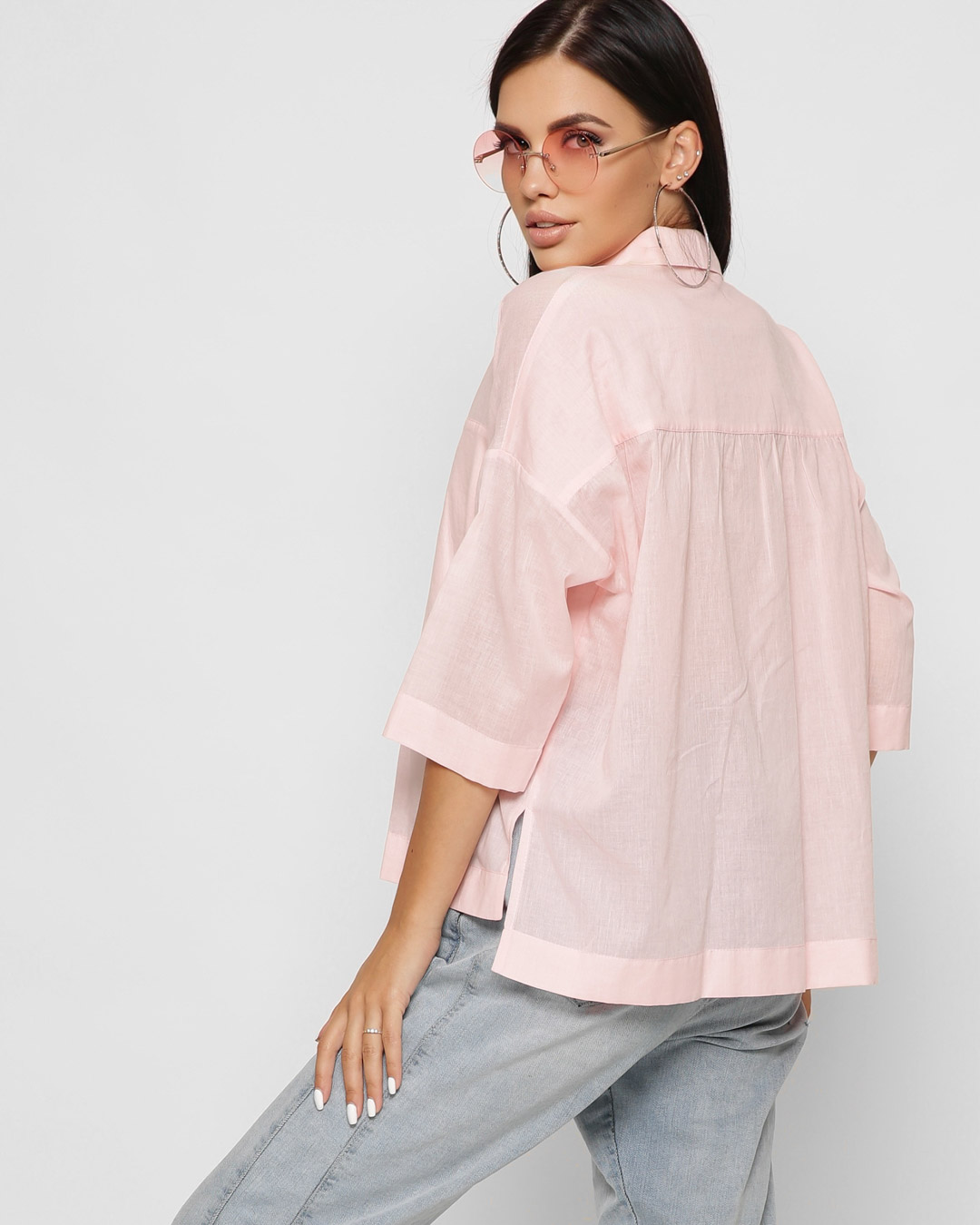 Хлопковая розовая блуза oversize 37396